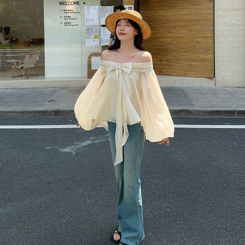 French Style Off Shoulder Puff - Asymmetric Top Women review and price