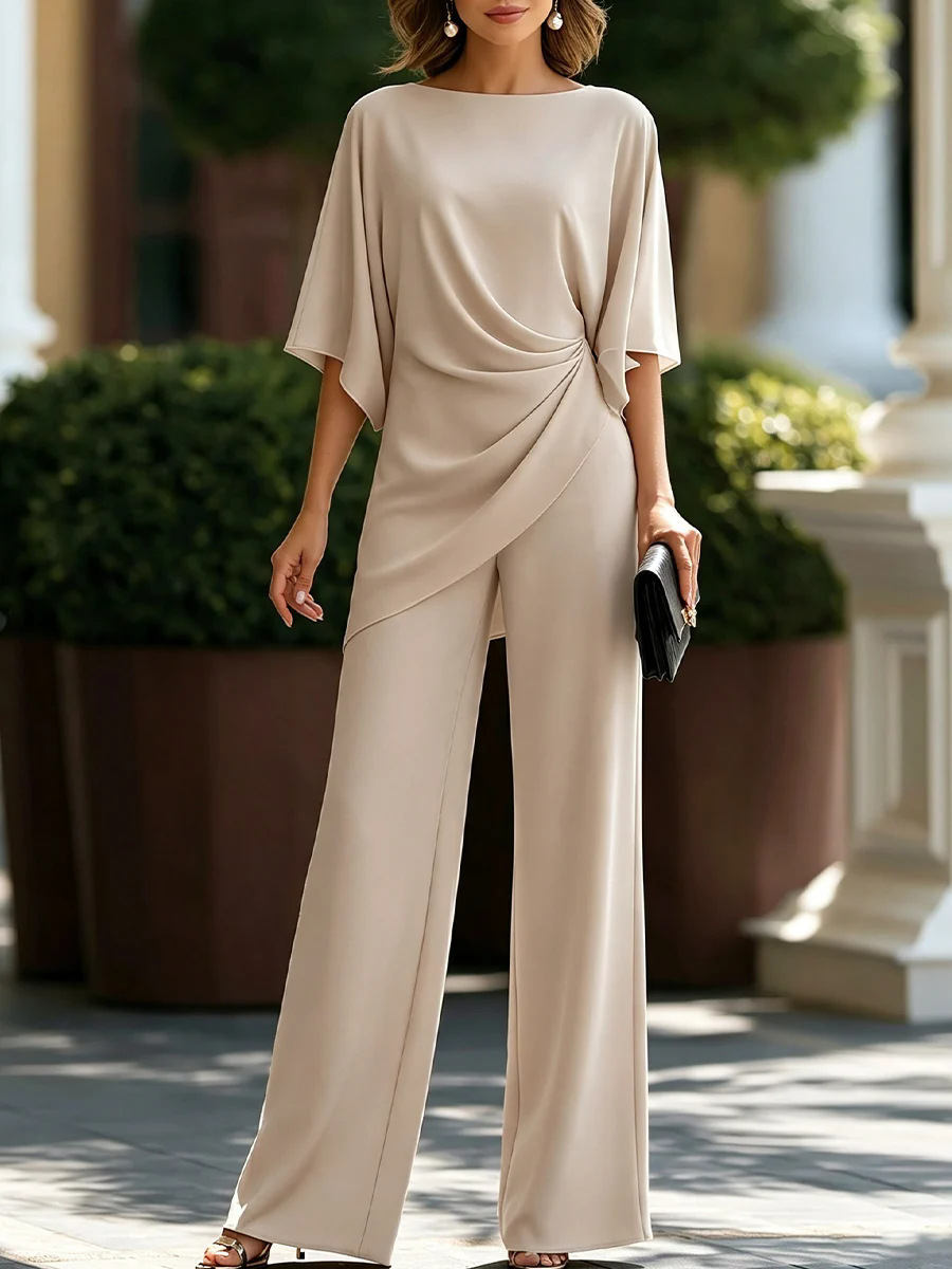 Women 2 Piece Outfit Boat Neck - Wide Leg Palazzo Pants review and price