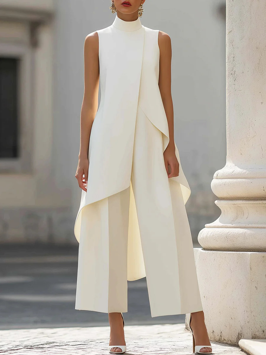 Women Stand Neck Sleeveless La - Wide Leg Palazzo Pants review and price