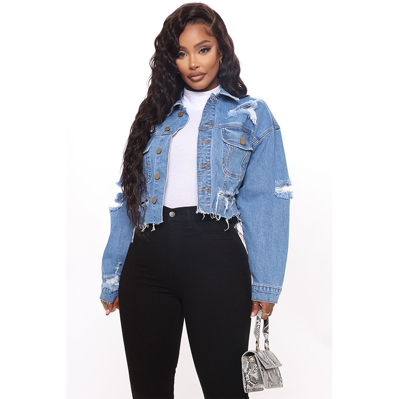 Washed Ripped Denim Short Jack - Women'S Fashion Denim Jacket review and price