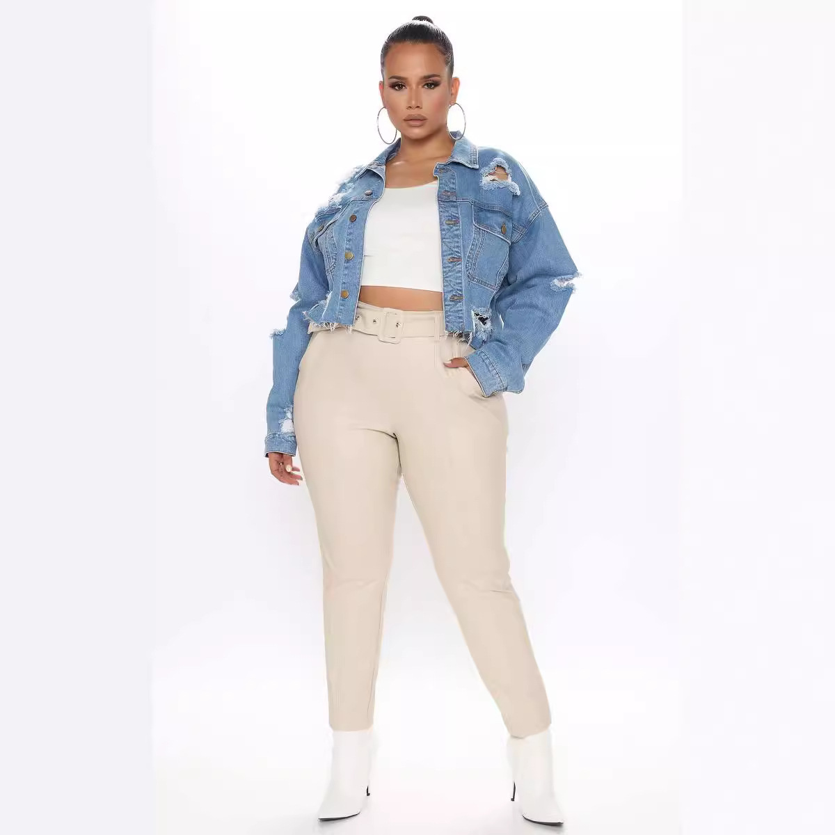 Washed Ripped Denim Short Jack - Women'S Fashion Denim Jacket review and price