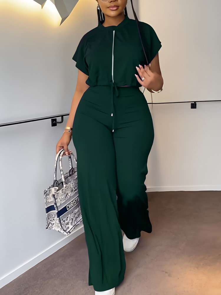 Women Casual Round Neck Drawst - Wide Leg Palazzo Pants review and price