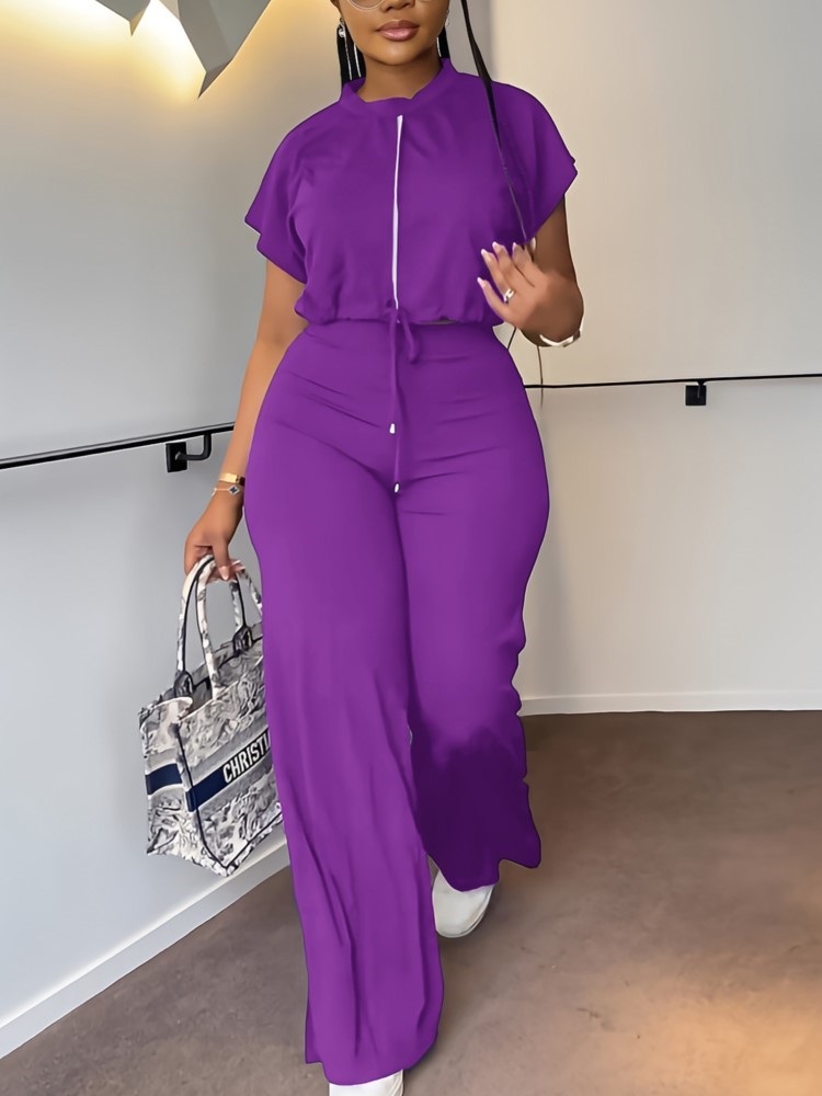 Women Casual Round Neck Drawst - Wide Leg Palazzo Pants review and price