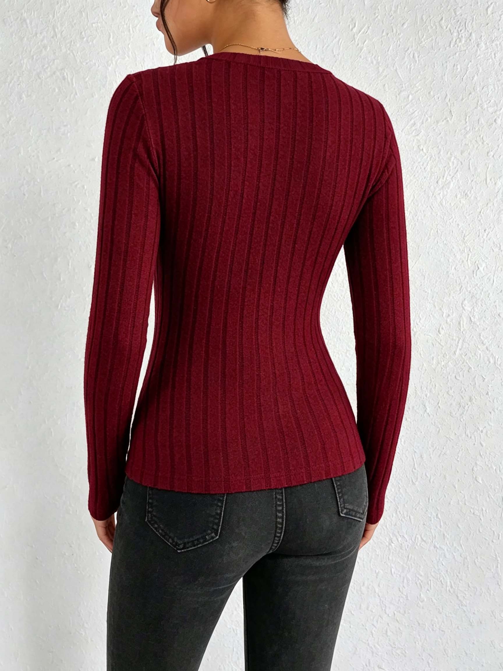 Women Solid V‑Neck Ribbed Knit - Trend Women Fashion review and price