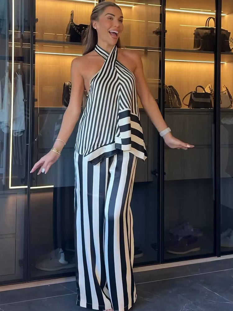 TFMLN 2026 Women's Stripe Halt - Wide Leg Palazzo Pants review and price