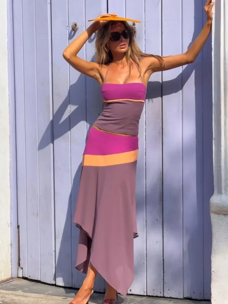 Trendy Color Block Two Piece S - Asymmetric Top Women review and price